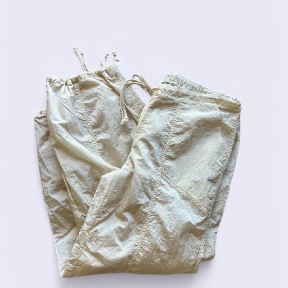 Light Beige Drawstring Parachute Pants